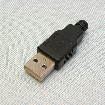 USB AM пласт кожух - Разъем USB тип А,  вилка на кабель с чёрным кожухом