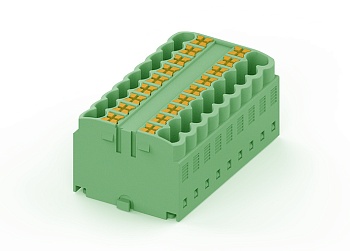 Проходной блок TPA2.5-18-GN - Проходной блок, 18 точек подключения, тип фиксации провода: push-in, номинальное сечение: 2,5 мм кв., 24A, 450V, цвет: зеленый