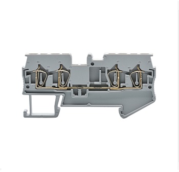 Проходная клемма JUT3-1.5/2-2-GY - Проходная клемма, 4 точки подключения, тип фиксации провода: пружинный, номинальное сечение: 1,5 мм кв., 500V, 17,5A, ширина: 4,2 мм, цвет: серый, тип монтажа: DIN35
