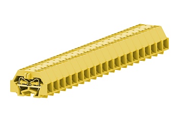 Клемма мини 240355 - Мини клемма, боковой подвод кабеля, 4 точки подключения в клемме, тип фиксации провода: пружинный, номинальное сечение: 1,5 мм кв., 18A, 400V, цвет: желтый, тип монтажа: DIN15