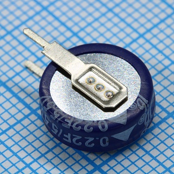 JGAV5R5D224Z047B - Ионистор стандартный мини 5,5V, 0,22F, -25...+70°C, 1000h, 11,5x12.3mm, вертикального исполнения