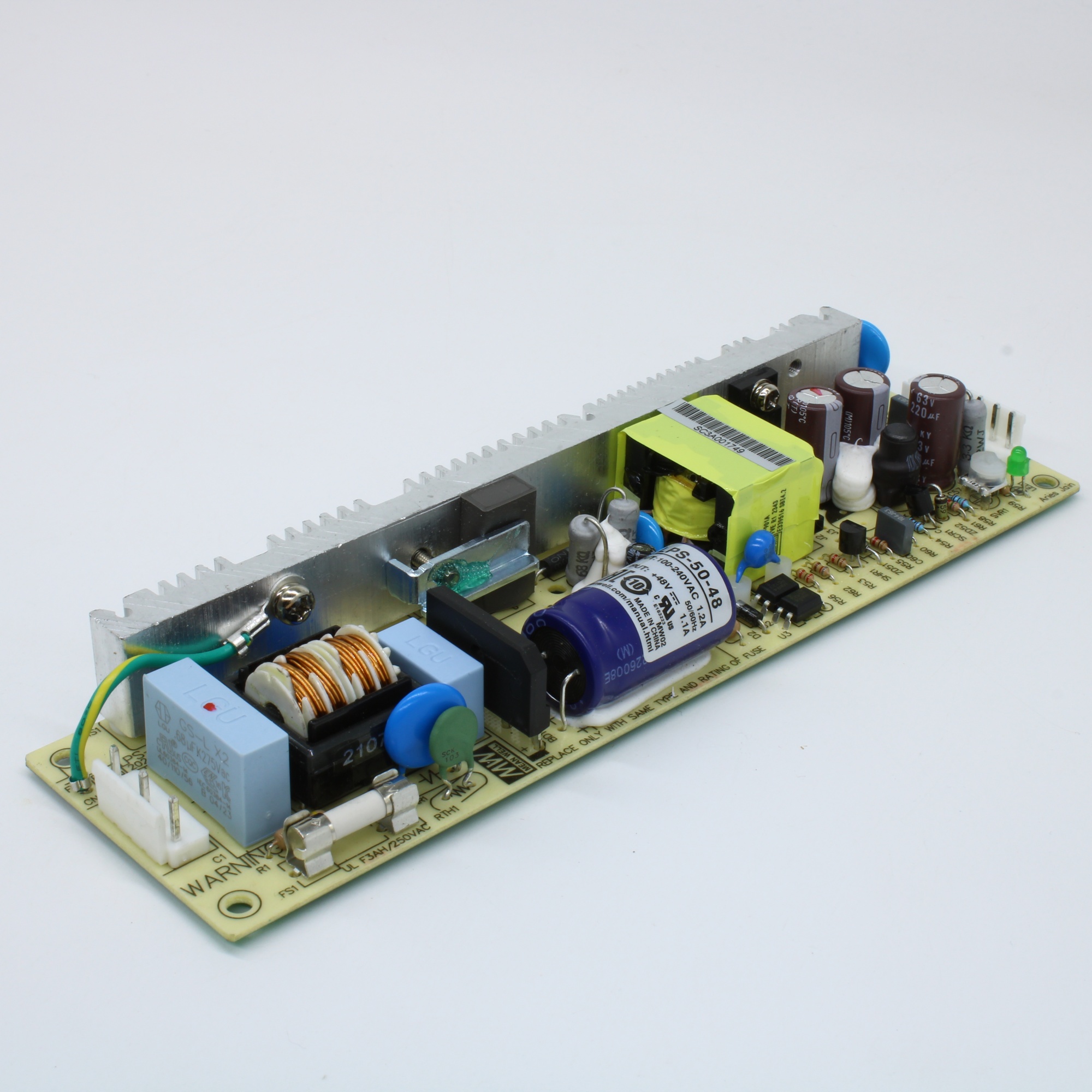 LPS-50-48 - AC-DC, 52.8Вт, вход 90…264V AC, 47…63Гц /127…370В DC, выход 48В/1.1A, рег.вых.43.2…52.8, изоляция 3000В AC, открытая плата 195х55х23мм, -20…+70°С