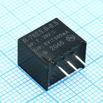 R-78E5.0-0.5 - Преобразователь DC/DC без изоляции вход  7-28В, выход 5.0В 0.5A 2,5Вт SIP3