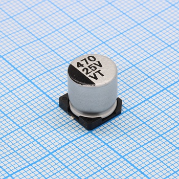 VT471M1EBKJ1010VBK - Конденсатор алюминиевый электролитический SMD 470мкФ 25В ±20% (10х10.5)мм 280мА 2000час 105°C лента на катушке