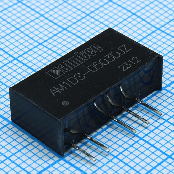 AM1DS-0503DJZ - DC/DC, 1Вт, вход 4.5…5.5В, выход ±3.3В/±0.015…0.152А, изоляция 1500В DC, КПД 82%, максимальная емкостная нагрузка не более 1200мкФ, SIP7, 19.65x6x10.16мм, -40…105°C, пластик