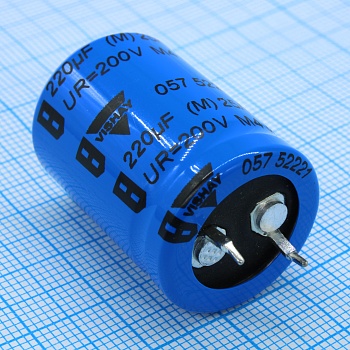 MAL205752221E3 - Конденсатор алюминиевый электролитический с защелкиваемыми выводами 220мкФ 200В ±20% (22 X 30мм)  выводы 10мм 0.65 Ом 1000мА 12000час 85°С