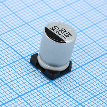 CK016M221F10PKKKV00R - Конденсатор алюминиевый электролитический 220мкФ 16В ±20% (8х10мм) для поверхностного монтажа 2000час 105°С лента на катушке