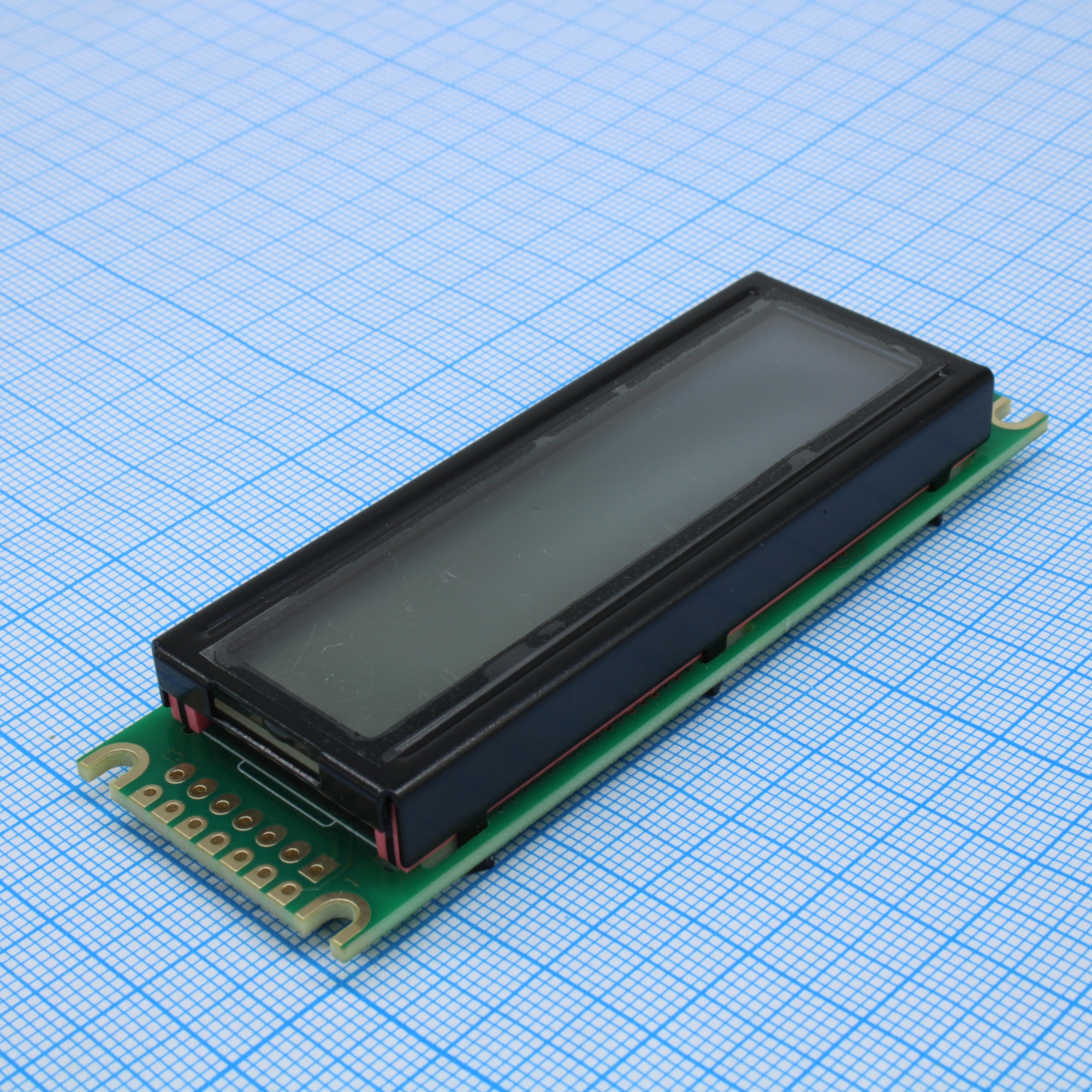 HTM1602-10-11Y-T5P - ЖКИ знакосинтезирующий 16 x 2, STN Серый Позитивный/прозрачно-отражающий светодиодная подсветка желто-зеленая размеры 85x29.5 мм, видимая область 64.5x15.8 мм, -20...70°C, 6 o`clock