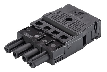 Разъем GESIS GST18i4F B2 ZR1 SW - Розеточный разъем на кабель диам. 9 - 11,5 мм, 4 полюса, пружинная фиксация, номинальное напряжение: 250/400V, номинальный ток: 20A, цвет: черный, серия gesis GST18i4