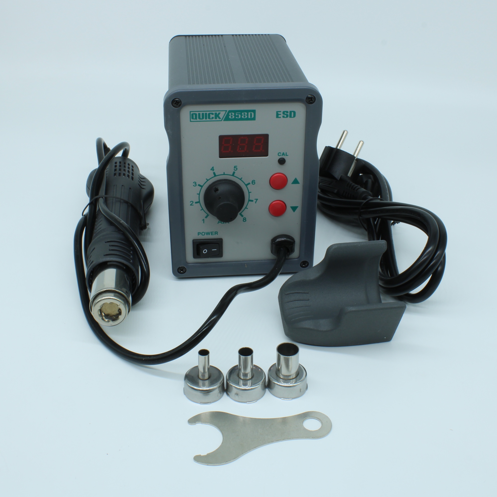 QUICK 858D - Термовоздушная паяльная станция 100°C-450°C, фен-бесколлекторный двигатель, нагреватель 700Вт