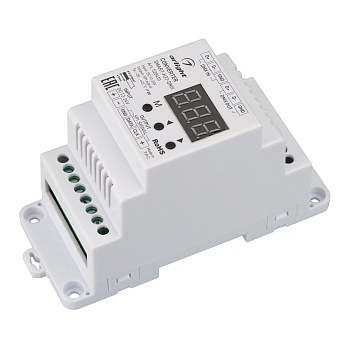 Конвертер SMART-K37-DMX (12-24V, SPI, DIN, 2.4G) 028410 - Конвертер сигнала DMX512 в SPI. Вход - DMX512+RF 2.4GHz, выход SPI (TTL), напряжение питания DC 12-24V. Максимально 1024 пикселей, 1 выходной порт. На корпусе цифровой монитор. Габариты 110х67х48 м