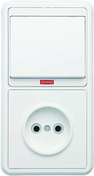 Блок БКВР-214 Бэлла (1-кл. выкл. с инд. + розетка) бел. Кунцево 5817