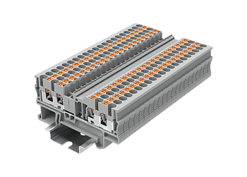 Проходная клемма TP2.5-4-GY - Проходная клемма, 4 точки подключения, push-in, номинальное сечение: 2,5 мм кв., 24A, 500V, ширина: 5,2 мм, цвет: серый, тип монтажа: DIN 35