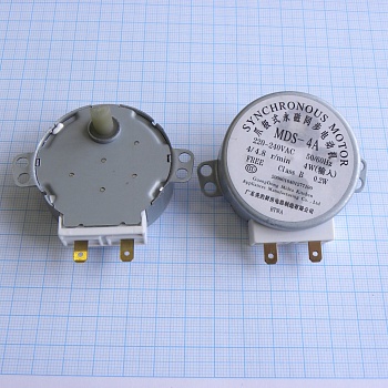 СВЧ:Двиг.тарелки MDS-4A 220VAC - СВЧ:Двигатель тарелки, 220В 4W 5RPM(оборотов в минуту), пластмассовый вал со спилом (с лыской), высота вала 8мм