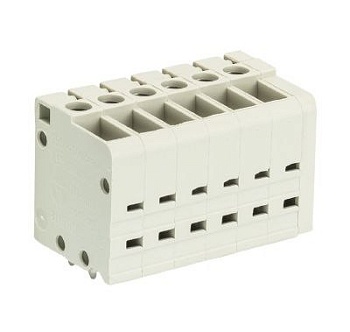 Клемма Wiecon 8185 / 6 TOP V - Клемма на печатную плату, подвод кабеля сверху, 6 полюсов, шаг: 5,00 мм, винтовая фиксация провода, без маркировки, 300V, 16А, цвет: серый, серия 8185 TOP V