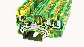 Заземляющая клемма DS2.5-TW-PE-01P-1C - Заземляющая клемма, 3 точки подключения, тип фиксации провода: Push-in, номинальное сечение: 2.5 мм кв., ширина: 5,2 мм, цвет: желто-зеленый, тип монтажа: DIN35