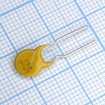 LP60-030F - Самовосстанавливающийся предохранитель PTC 0.3A(hold) 0.6A(trip) 60V 40A 0.59W 3s 0.76Ohm Radial 7.7 X 3.1mm, Bulk