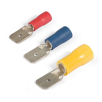 Разъем плоский, РПИ-П 2.5-(6.3)x0.8, 101609 - Разъем плоский, вилочный, латунь, РПИ-П 2.5-(6.3)x0.8 (сечение проводника 1,5 - 2,5 мм кв., ширина гнезда 6,3 мм), изолированный, цвет: синий, в упаковке 50 штук