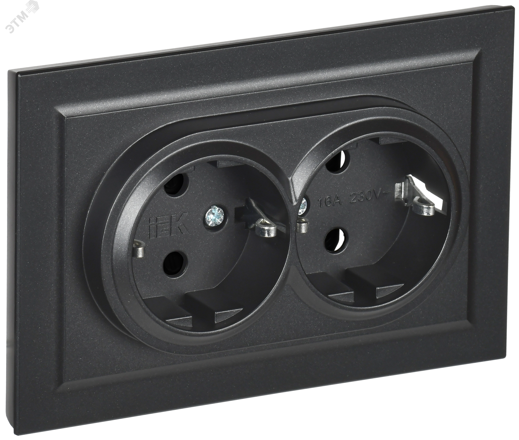 Розетка 2-м СП BRITE РС12-3-БрЧ 16А в сборе с заземл. без защ. шторок черн. BR-R21-16-K02-F
