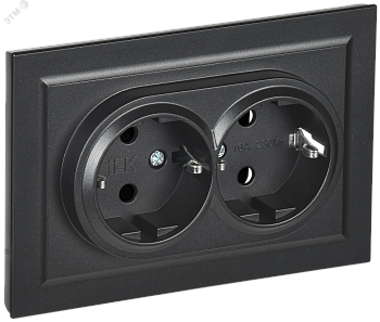 Розетка 2-м СП BRITE РС12-3-БрЧ 16А в сборе с заземл. без защ. шторок черн. BR-R21-16-K02-F