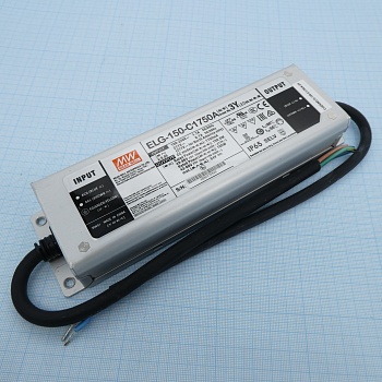 ELG-150-C1750A-3Y - AC-DC, 150.5Вт, IP65, вход 100…305В AC, 47…63Гц/142…431В DC, ККМ, выход 43…86В/1750мА, рег. тока 50...100%, изоляция 3750В AC, в кожухе 219х63х35.5, -40…+70°С, провод заземления