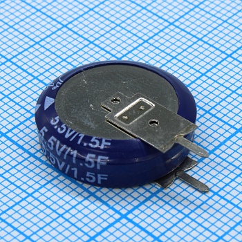 JGAV5R5D155Z050B - Ионистор стандартный мини 5,5V, 1.5F, -25...+70°C, 1000h, 18.7x20.2mm, вертикального исполнения