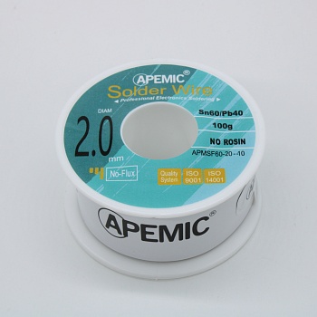 Припой Sn60Pb40 2мм 100гр без флюса - Припой проволочный без канифоли ПОС61 2.0мм 100гр. катушка