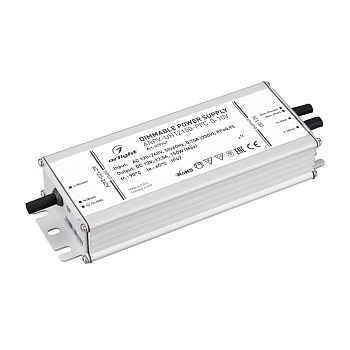 Блок питания ARPV-UH12150-PFC-0-10V (12V, 12.5A, 150W) 025747 - Диммируемый источник напряжения по стандарту 0/1-10 В с гальванической развязкой для светодиодных изделий. Входное напряжение 120-240 VAC. Выходные параметры: 12 В, 12.5 А, 150 Вт. Встроенный
