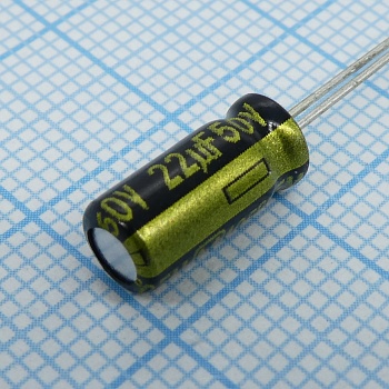 EEUFM1H220 - Конденсатор алюминиевый электролитический 22мкФ 50В 20% (5 X 11мм) радиальные выводы 2мм 250мА 2000час 105°С Россыпь