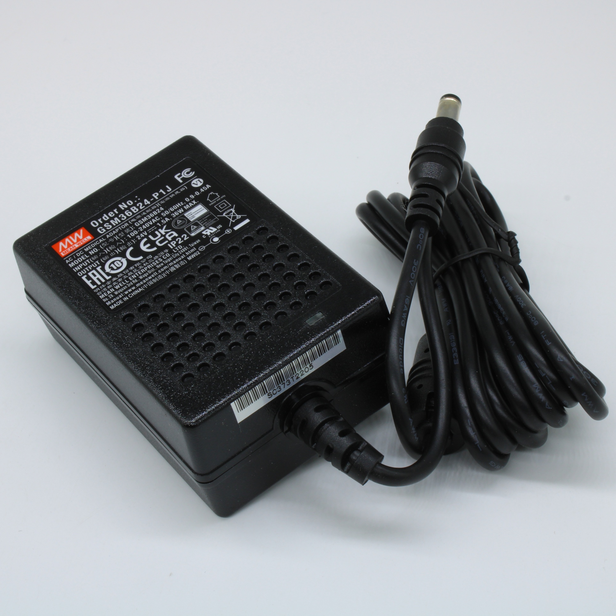 GSM36B24-P1J - AC-DC, 36Вт, сетевой адаптер, выход 24В/1.5А, вход 80...264В AC, 47...63 Гц, 113...370B DC,  изоляция 4000B AC, 79x54x33мм, -25...+60C медицинского применения (2xMOPP)