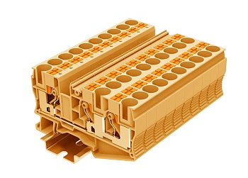 Проходная клемма TP10-3-OG - Проходная клемма, 3 точки подключения, тип фиксации провода: push-in, номинальное сечение: 10 мм кв., 57A, 1000V, ширина: 10,2 мм, цвет: оранжевый, тип монтажа: DIN 35