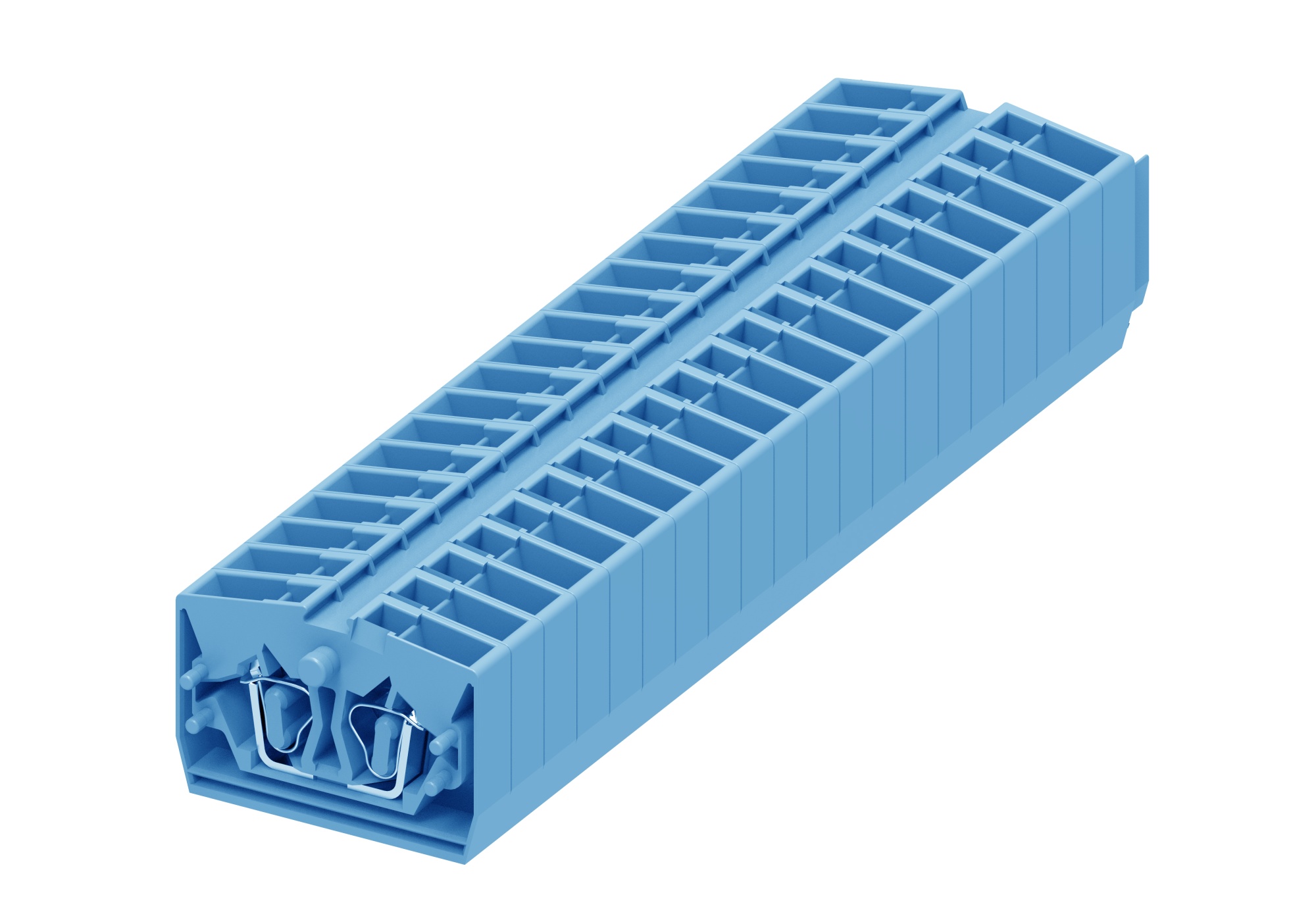 Клемма мини 254324 - Мини клемма, верхний подвод кабеля, 2 точки подключения в клемме, тип фиксации провода: пружинный, номинальное сечение: 2,5 мм кв., 24A, 800V, цвет: синий, тип монтажа: без фиксации