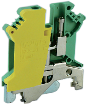 Заземляющая клемма UKJ-4JD - Заземляющая клемма, тип фиксации провода: винтовой, номинальное сечение: 4 мм кв., ширина: мм, цвет: желто-зеленый, тип монтажа: DIN 35
