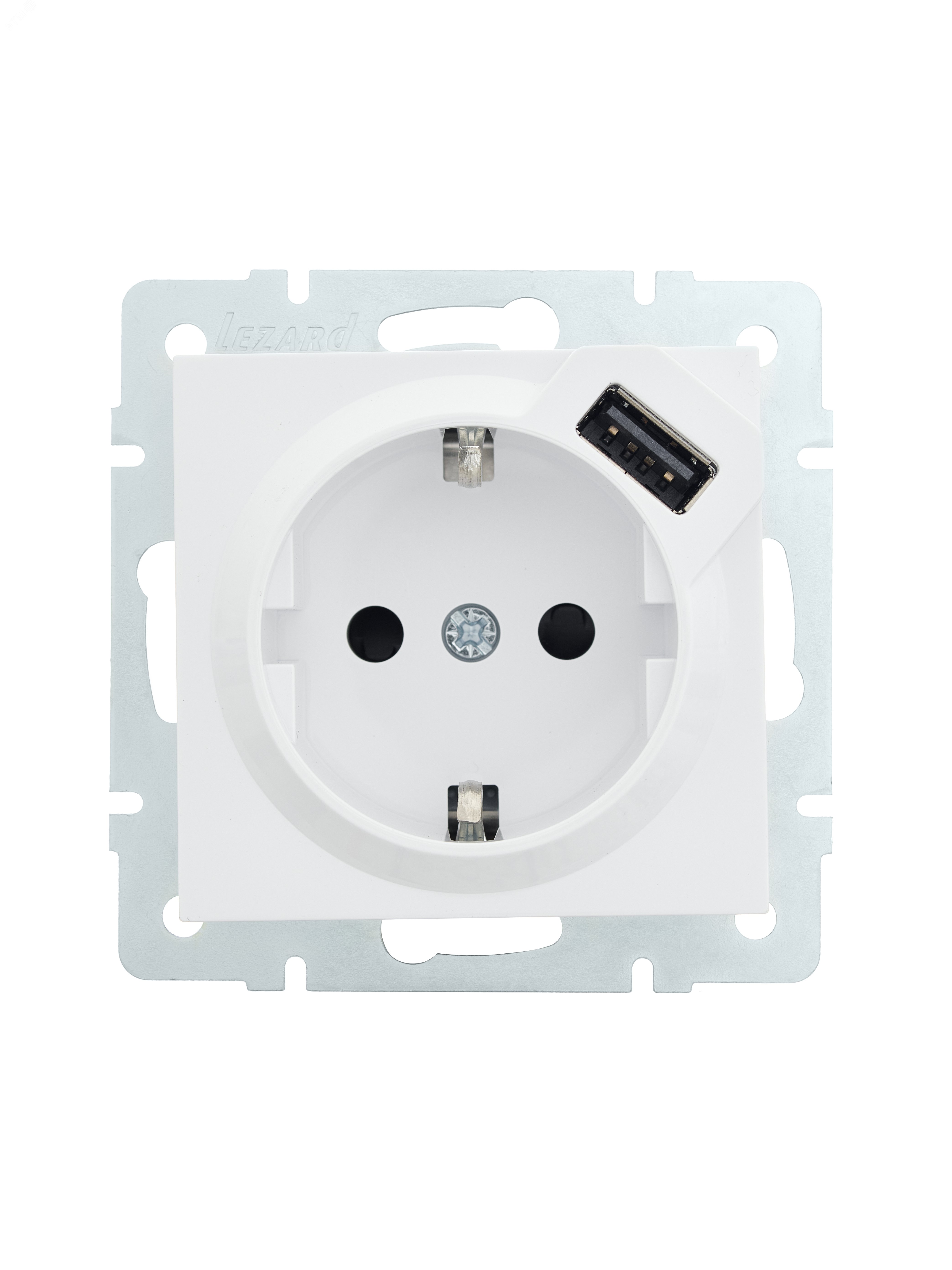 Розетка 1-м СП Vesna с заземл. с заряд. устройством USB механизм бел. 742-0288-181