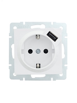 Розетка 1-м СП Vesna с заземл. с заряд. устройством USB механизм бел. 742-0288-181