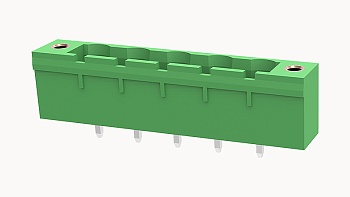 PCB вилка 2EDGVCM-7.62-05P-14 - Вилочный разъем, PCB, на плату, пайка, с монтажными фланцами, шаг 7,62 мм, 5 полюсов, угол монтажа 180 гад., 400V, 20А, цвет: зеленый, серия 2EDGVCM