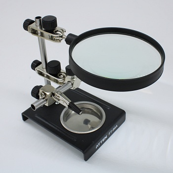 FT-90A - Держатель "третья рука" с увеличительным стеклом D90мм, 3-х кр. увеличение