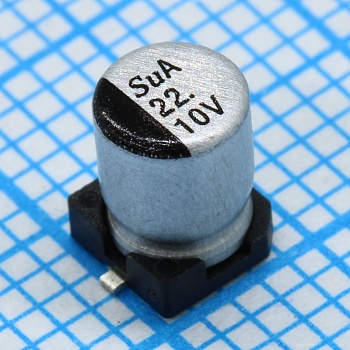 TS13CA1A220MBT000R - SMD Конденсатор алюминиевый электролитический 10В, 22мкФ ±20%, размер 4 X 5.8мм, 1.45 Ом, 80мА, 2000ч, 105С