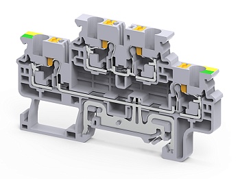 Этажная клемма CPDLG4 - Этажная клемма, нижний ряд с заземлением, тип фиксации провода: push-in, номинальное сечение: 4 мм кв., 32A, 1000V, ширина: 5 мм, цвет: серый, тип монтажа: DIN 35