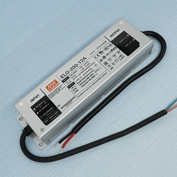 ELG-200-12A - AC-DC, 192Вт, IP65, вход 100…305В AC, 47…63Гц/142…431В DC, ККМ, выход 6…12В/16А, изоляция 3750В AC, в кожухе 244х71х37.5мм, -40…+85°С (корпус), потенциометры