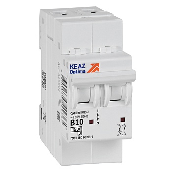 Выключатель автоматический двухполюсный 10А B 4,5кА AC OptiDin BM63-2B10-4,5-УХЛ3 329509