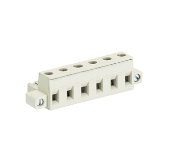 Розетка Wiecon 8413 B / 6 F OB - Розеточный разъем, угловой, на кабель, с монтажными фланцами, шаг 7,62 мм, 6 полюсов, номинальное сечение: 2,5 мм кв., винтовая фиксация провода, 690V, 12А, без маркировки, цвет: серый, серия 8413 F OB