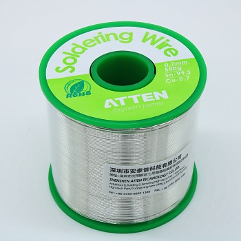 TS-99.37500 Sn99.3 Cu0.7 0.7мм 500г 2.2% - Бессвинцовый трехканальный трубчатый припой с флюсом 2.2% ROL0, температура плавления 217-220°С