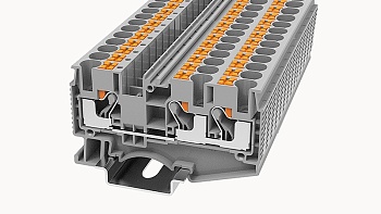 Проходная клемма DS6-TW-01P-11 - Проходная клемма, 3 точки подключения, тип фиксации провода: Push-in, номинальное сечение: 6 мм кв., 41A, 1000V, ширина: 8,2 мм, цвет: серый, втычная перемычка, тип монтажа: DIN35