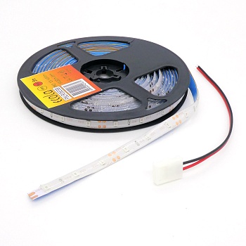 LED-лента 3528 R/ 60 чипов/5м/12V/IP65 - в силиконовой оболочке / самоклеящаяся / красная / 60 чип диодов 3528 на метр / потребляемая мощность 4,8 Вт/м / 8мм / IP65