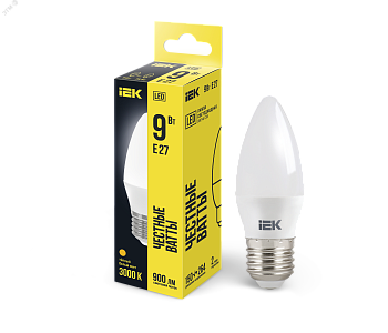 Лампа светодиодная ECO C35 9Вт свеча 3000К E27 230В LLE-C35-9-230-30-E27