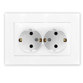 Розетка 2-м СП Афина 16А IP20 с заземл. в сборе бел. A0128
