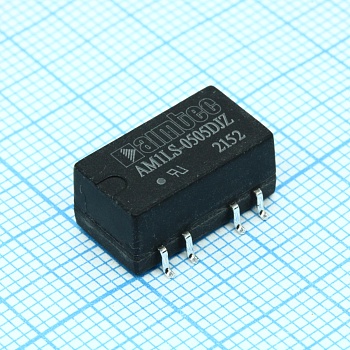 AM1LS-0505DJZ - DC/DC, 1Вт, вход 4.5…5.5В, выход ±5В/±0.01…0.1А, изоляция 1500В DC, КПД 83%, максимальная емкостная нагрузка не более ±1200мкФ, для поверхностного монтажа, 15.24x11.4x7.25мм, -40…105°C, пластик