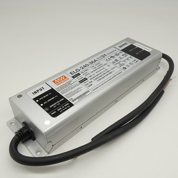 ELG-240-36A-3Y - AC-DC, 239.8Вт, IP65, вход 100…305В AC, 47…63Гц/142…431В DC, ККМ, выход 18...36В/6.66А, изоляция 3750В AC, в кожухе 244х71х37.5мм, -40…+85°С (корпус), потенциометры, провод заземления