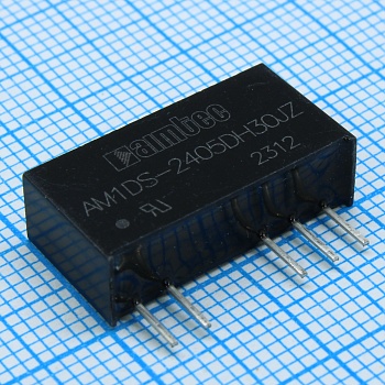 AM1DS-2405DH30JZ - DC/DC, 1Вт, вход 21.6…26.4В, выход ±5В/±0.01…0.1А, изоляция 3000В DC, КПД 80%, максимальная емкостная нагрузка не более 1200мкФ, SIP7, 19.65x6x10.16мм, -40…105°C, пластик